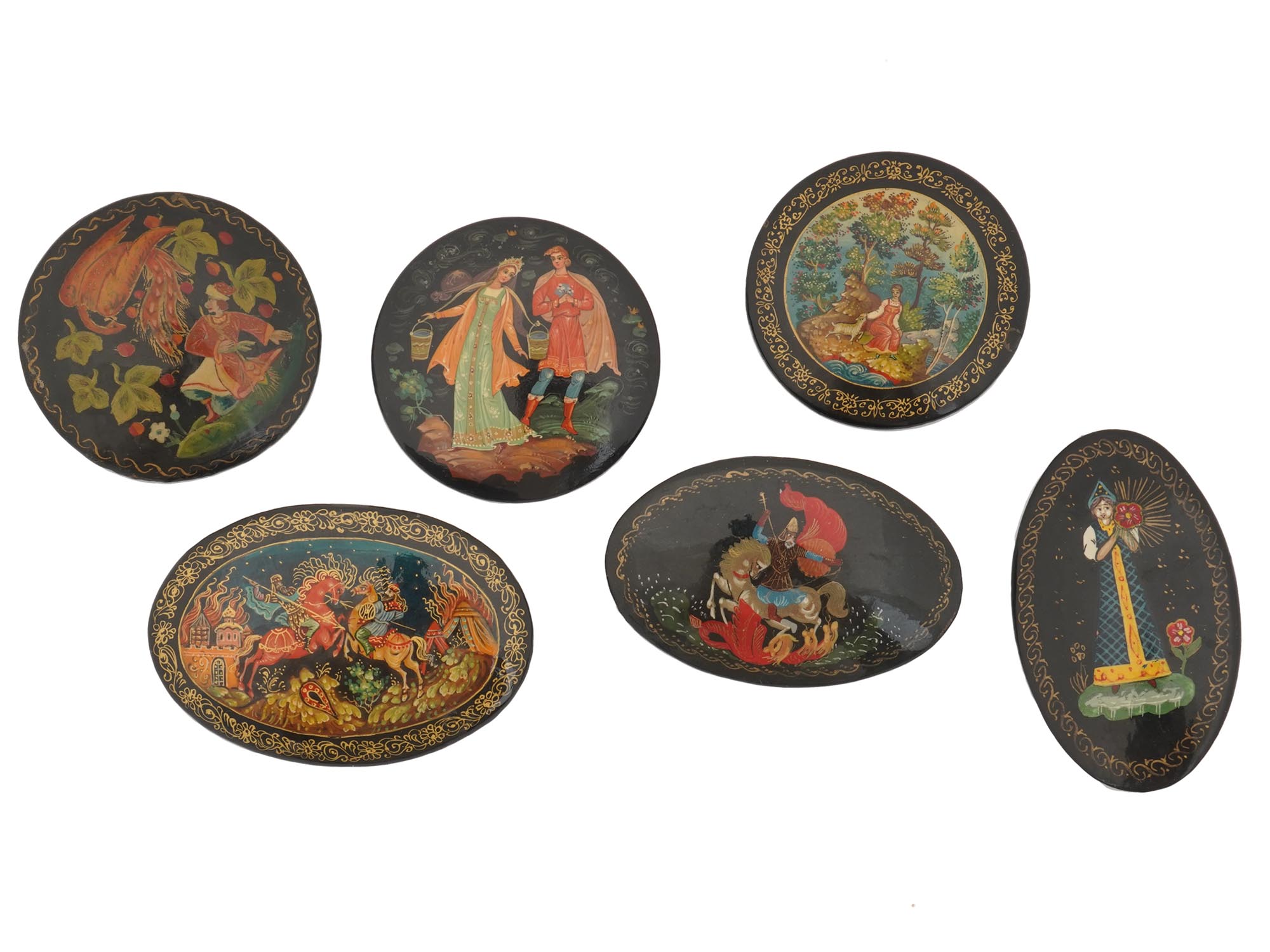 RUSSIAN FOLK ART MSTYORA HANDPAINTED LACQUER PINS PIC-0